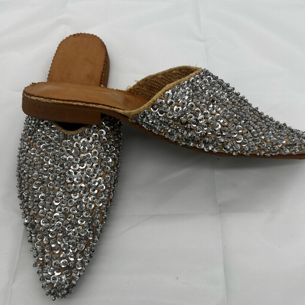 Silver Sequin Embellished Women's Mules